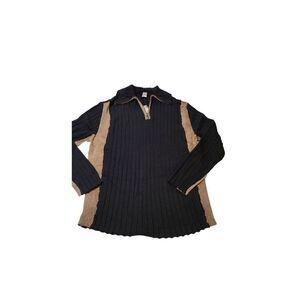 Men mock neck long sleeve knit pullover half zip sweater with suede L 2 colors